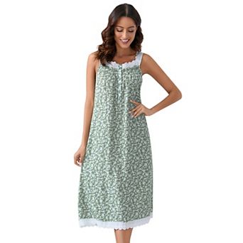 Nightgowns for Sleeveless NightDress Button Square Neck Lace Sleepwear Pajama Dress Women Long