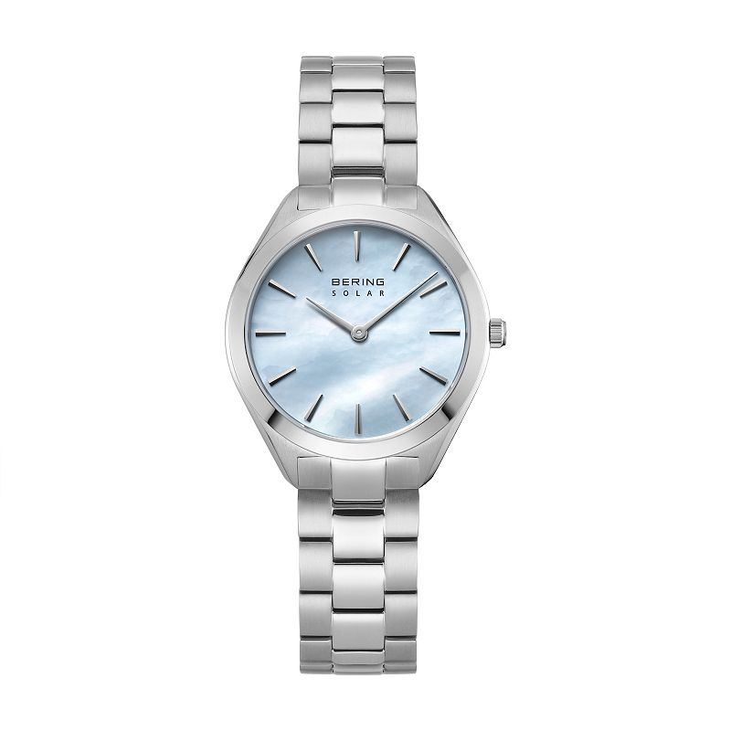 BERING Women's Solar Mother-of-Pearl Dial Stainless Steel Bracelet Watch - 17331, Silver Tone Blue