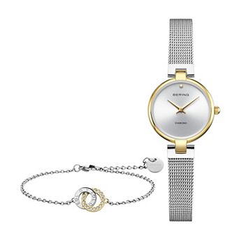 BERING Two-Tone Stainless Steel Diamond Accent Dial Watch & Bracelet Gift Set