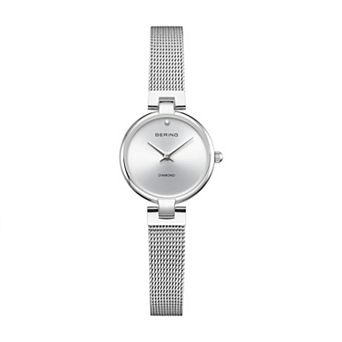 BERING Classic Petite Diamond Accent Dial Stainless Steel Mesh Bracelet Watch