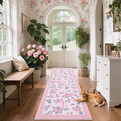 Garvee Floral Area Rug Machine Washable Ultra Thin Non Slip Carpet for Living Room Bedroom