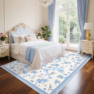 Garvee Floral Area Rug Machine Washable Ultra Thin Non Slip Carpet for Living Room Bedroom