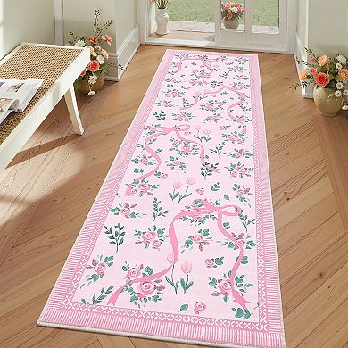 Garvee Floral Area Rug Machine Washable Ultra Thin Non Slip Carpet for Living Room Bedroom