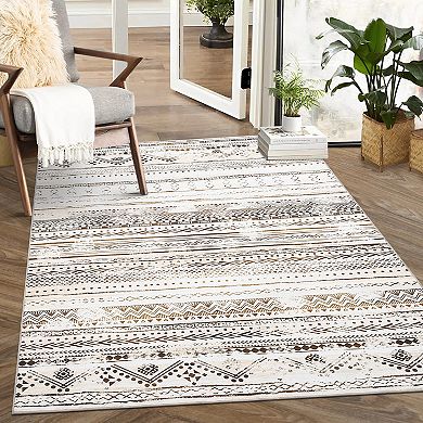 Garvee Boho Vintage Area Rug Machine Washable Non Slip Low Pile Rugs Non Shedding Indoor Carpet