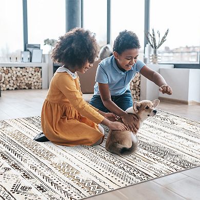 Garvee Boho Vintage Area Rug Machine Washable Non Slip Low Pile Rugs Non Shedding Indoor Carpet
