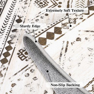 Garvee Boho Vintage Area Rug Machine Washable Non Slip Low Pile Rugs Non Shedding Indoor Carpet