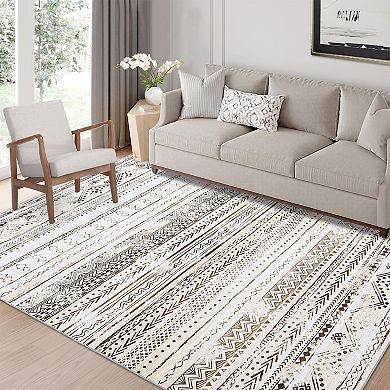 Garvee Boho Vintage Area Rug Machine Washable Non Slip Low Pile Rugs Non Shedding Indoor Carpet