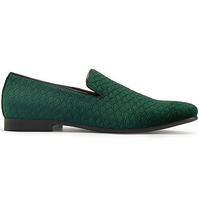 Men's Fish Scale Jacquard Suede Slip-On Loafers with Round Toe