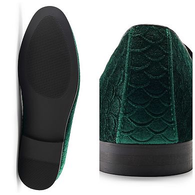 Men's Fish Scale Jacquard Suede Slip-On Loafers with Round Toe