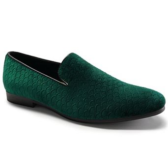 Men's Fish Scale Jacquard Suede Slip-On Loafers with Round Toe