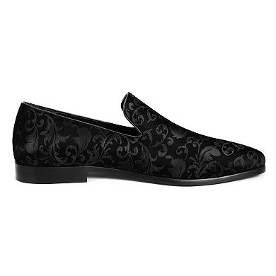 Men's Vintage Fashion Floral Satin Slip-On Loafer Formal Dress Shoes