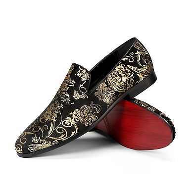Men's Vintage Fashion Floral Satin Slip-On Loafer Formal Dress Shoes