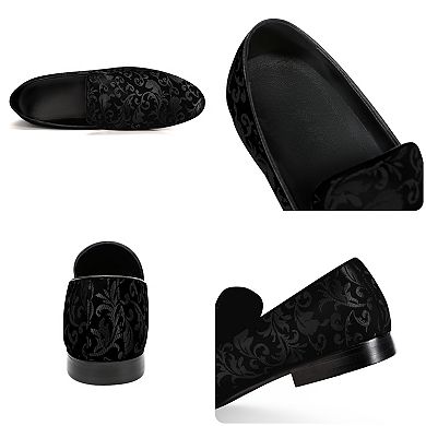 Men's Vintage Fashion Floral Satin Slip-On Loafer Formal Dress Shoes