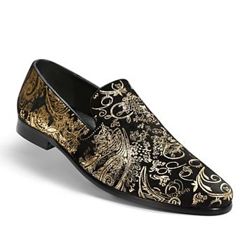Men's Vintage Fashion Floral Satin Slip-On Loafer Formal Dress Shoes
