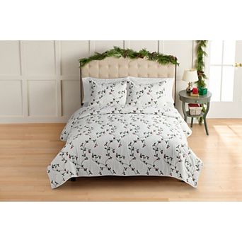 St. Nicholas Square® Embroidered Holly Berry Quilt Set