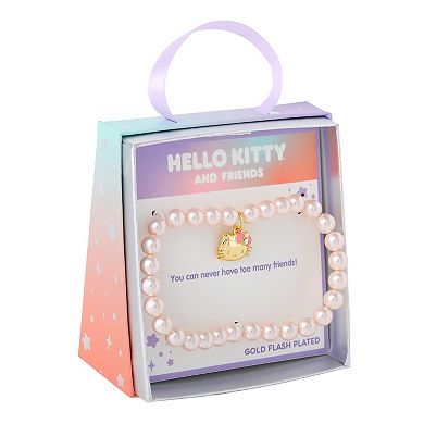 Sanrio Hello Kitty 18k Gold Plated Faux Pearl & Crystals Stretch Bracelet