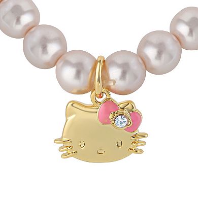Sanrio Hello Kitty 18k Gold Plated Faux Pearl & Crystals Stretch Bracelet