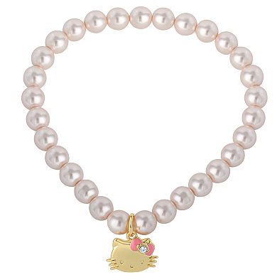 Sanrio Hello Kitty 18k Gold Plated Faux Pearl & Crystals Stretch Bracelet