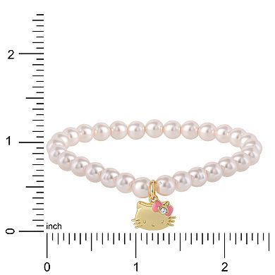 Sanrio Hello Kitty 18k Gold Plated Faux Pearl & Crystals Stretch Bracelet