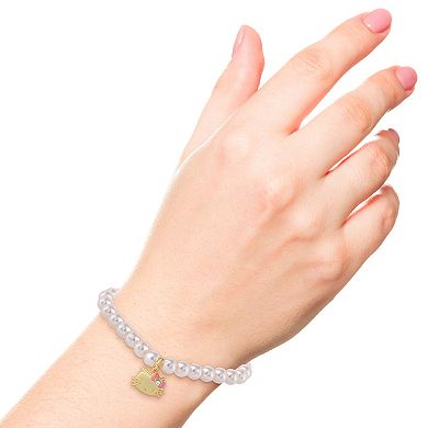 Sanrio Hello Kitty 18k Gold Plated Faux Pearl & Crystals Stretch Bracelet