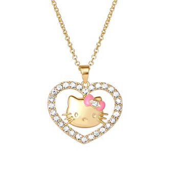 Sanrio Hello Kitty 18k Gold Plated Clear Crystal Open Heart Pendant Necklace