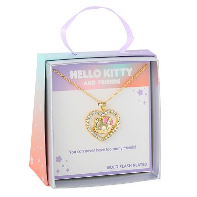Sanrio Hello Kitty 18k Gold Plated Clear Crystal Open Heart Pendant Necklace