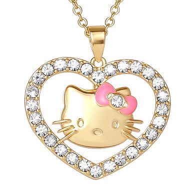 Sanrio Hello Kitty 18k Gold Plated Clear Crystal Open Heart Pendant Necklace