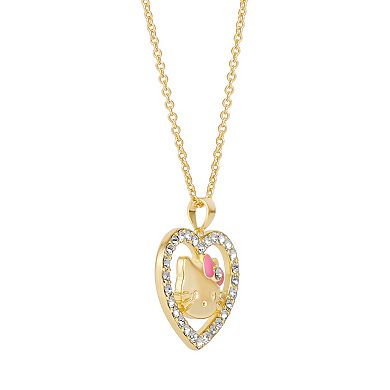 Sanrio Hello Kitty 18k Gold Plated Clear Crystal Open Heart Pendant Necklace