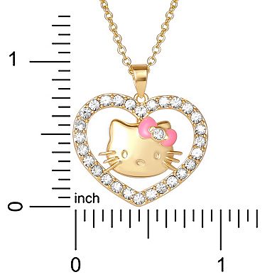 Sanrio Hello Kitty 18k Gold Plated Clear Crystal Open Heart Pendant Necklace