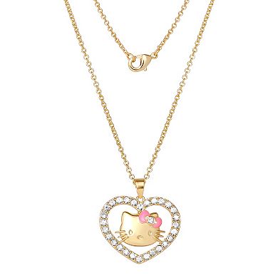 Sanrio Hello Kitty 18k Gold Plated Clear Crystal Open Heart Pendant Necklace