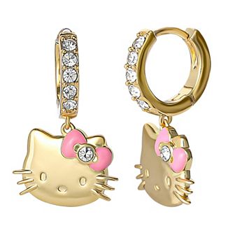 Sanrio Hello Kitty 18k Gold Plated Crystal & Bow Hoop Earrings