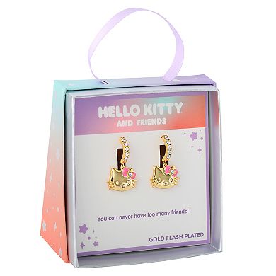 Sanrio Hello Kitty 18k Gold Plated Crystal & Bow Hoop Earrings