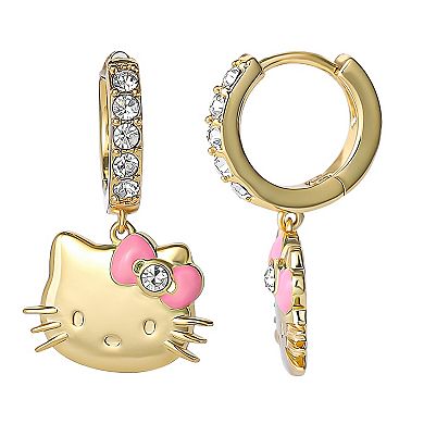 Sanrio Hello Kitty 18k Gold Plated Crystal & Bow Hoop Earrings