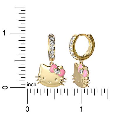 Sanrio Hello Kitty 18k Gold Plated Crystal & Bow Hoop Earrings