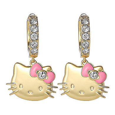 Sanrio Hello Kitty 18k Gold Plated Crystal & Bow Hoop Earrings