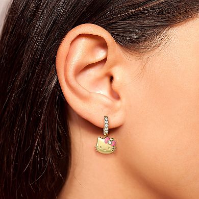 Sanrio Hello Kitty 18k Gold Plated Crystal & Bow Hoop Earrings
