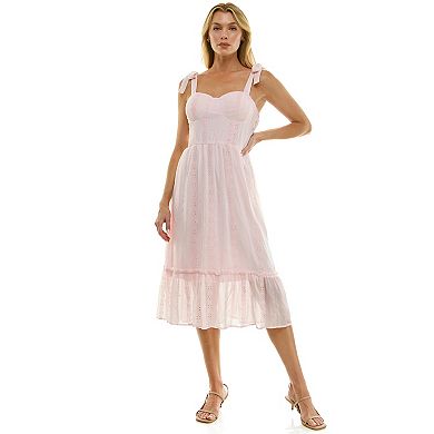 Juniors' Lily Rose Molded Cup Embroidered Midi Dress