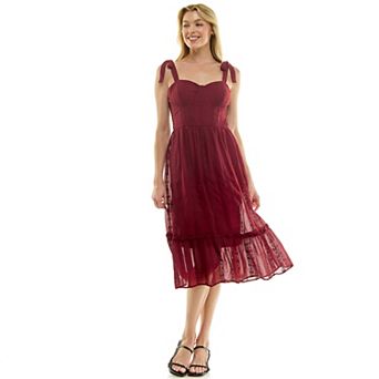 Juniors' Lily Rose Molded Cup Embroidered Midi Dress