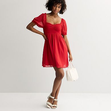 Juniors' Rewind Puff Sleeve Smocked Skater Dress