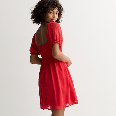 Juniors' Rewind Puff Sleeve Smocked Skater Dress