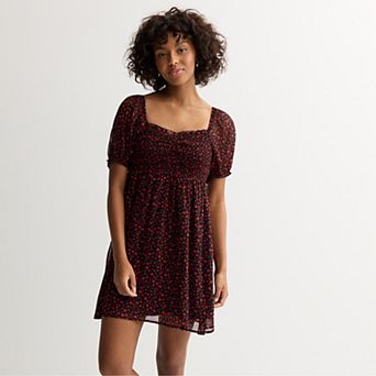 Juniors' Rewind Puff Sleeve Smocked Skater Dress