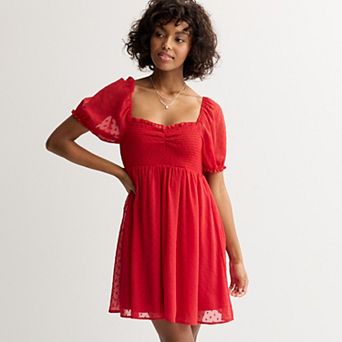 Juniors' Rewind Puff Sleeve Smocked Skater Dress