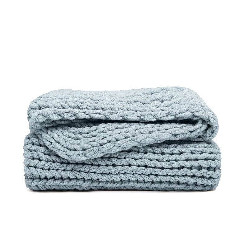 Light Blue Chunky Knit Throw Blanket  One Size  by Noble Linens