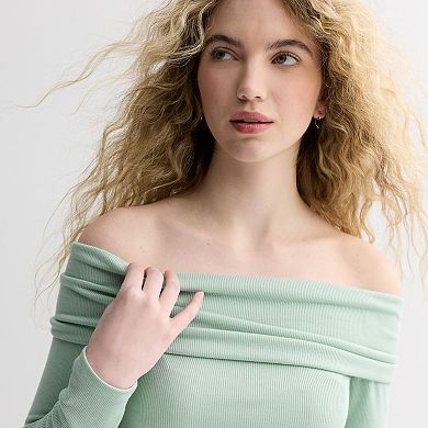 Juniors' SO® Long Sleeve Rib Off-The-Shoulder Top