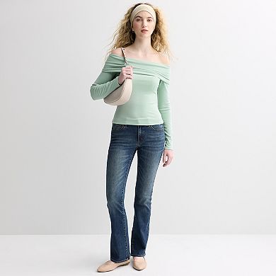 Juniors' SO® Long Sleeve Rib Off-The-Shoulder Top