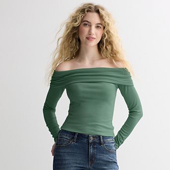 Juniors' SO® Long Sleeve Rib Off-The-Shoulder Top