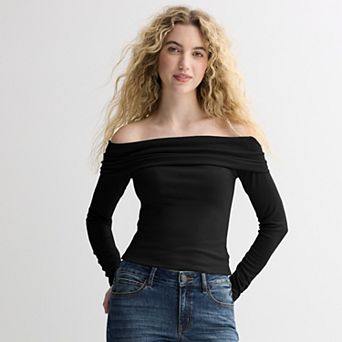 Juniors' SO® Long Sleeve Rib Off-The-Shoulder Top