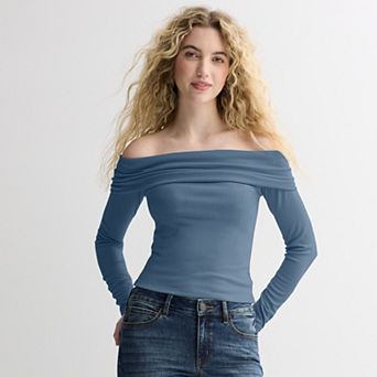 Juniors' SO® Long Sleeve Rib Off-The-Shoulder Top
