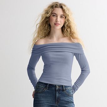 Juniors' SO® Long Sleeve Rib Off-The-Shoulder Top
