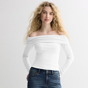 Juniors' SO® Long Sleeve Rib Off-The-Shoulder Top